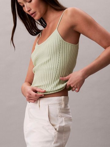 Calvin Klein - Áo len ba lỗ nữ Liquid Shine Ribbed Tank Top - 2