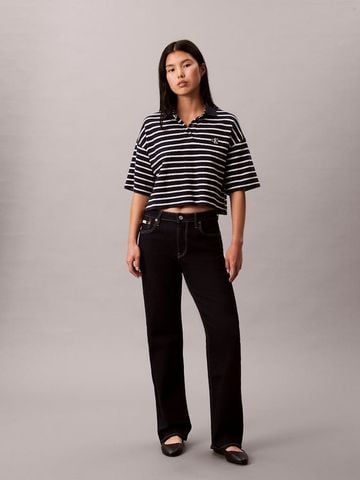 Calvin Klein - Áo Polo Nữ Cropped Pique Striped Polo