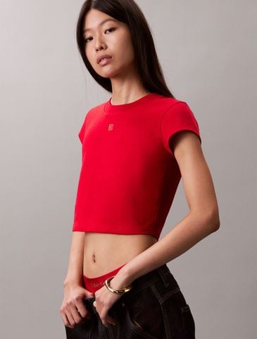 Calvin Klein - Áo Thun Tay Ngắn Nữ Lunar New Year Mercerized Cotton Calvin Klein Emblem Baby Tee