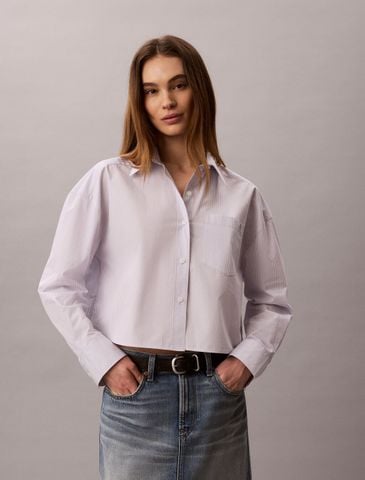 Calvin Klein - Áo Sơ Mi Nữ Cropped Cotton Poplin Stripe Shirt