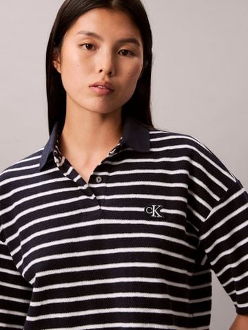 Calvin Klein - Áo Polo Nữ Cropped Pique Striped Polo