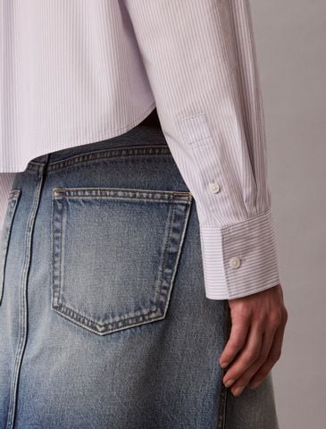 Calvin Klein - Áo Sơ Mi Nữ Cropped Cotton Poplin Stripe Shirt - 4
