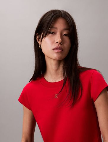 Calvin Klein - Áo Thun Tay Ngắn Nữ Lunar New Year Mercerized Cotton Calvin Klein Emblem Baby Tee