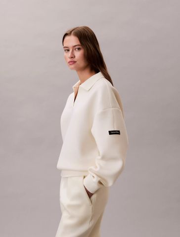 Calvin Klein - Áo Thun Có Cổ Nữ Long Sleeve Scuba Oversized Polo Top