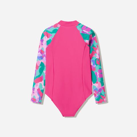 SPEEDO - SUNPROTECT SWIMMING COMPLETE SUN PROTECTION GIRLS PRINT LONG SLEEVE ZIP SWIMSUIT / PRINT LONG SLEEVE ZIP SWIMS