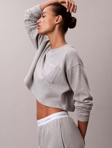 Calvin Klein - Áo ngủ nữ Logo Cotton Jersey Cropped Tee - 4