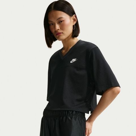 Nike - Áo Tay Ngắn Thể Thao Nữ Sportswear Women's Oversized Heritage Cropped Mesh Jersey
