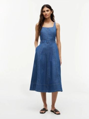 Tommy Hilfiger - Đầm Midi Nữ Belted Denim Fit And Flare Midi Dress