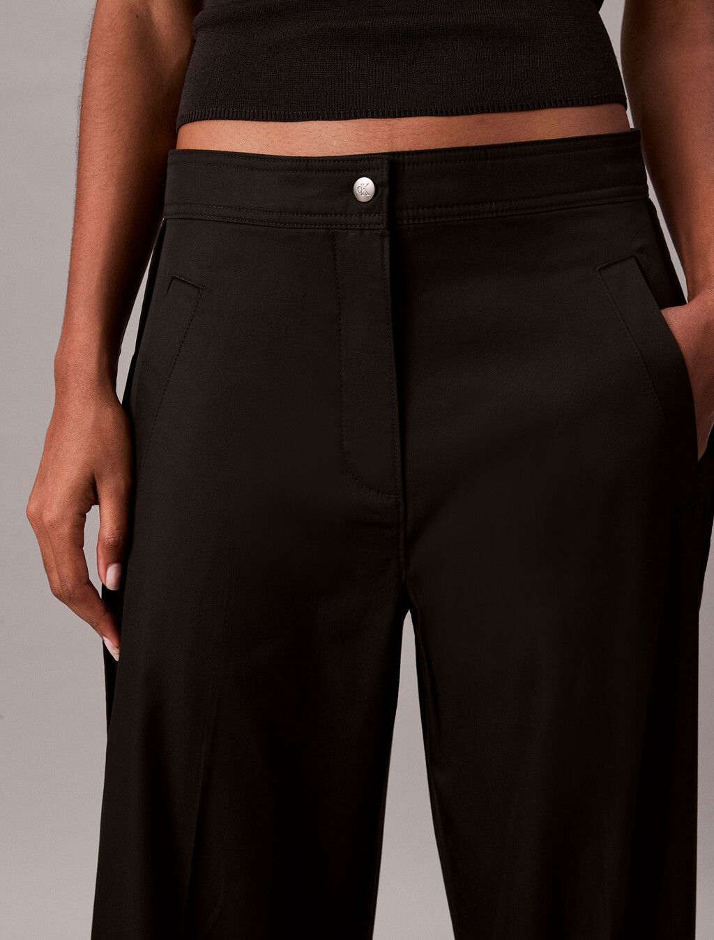 Calvin Klein - Quần dài nữ Cotton Twill Logo Tape Trousers