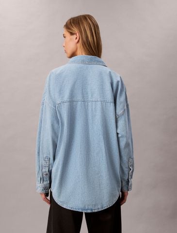 Calvin Klein - Áo sơ mi tay dài nữ Cotton Linen Denim Shirt - 4