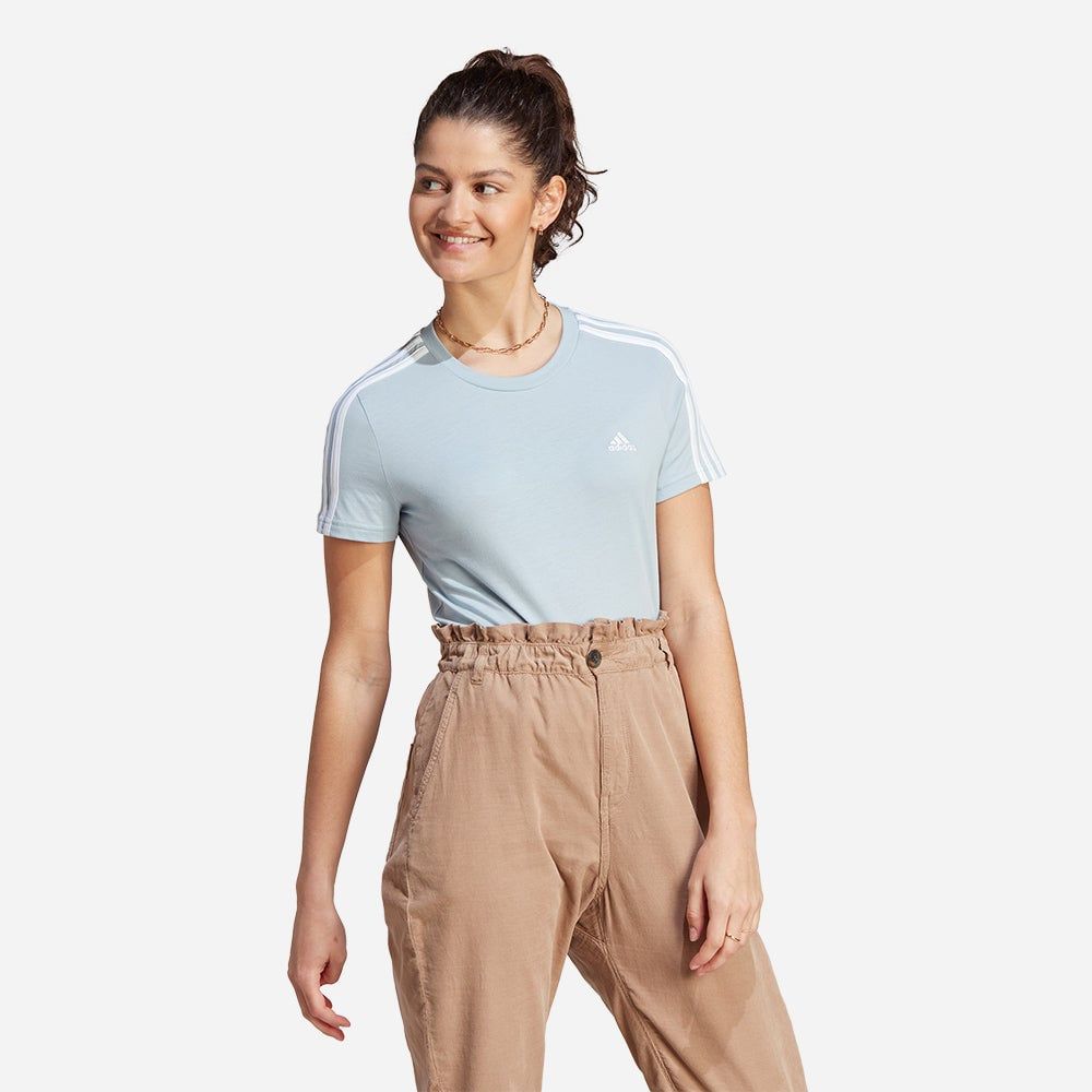 adidas - Áo thun thời trang Nữ Women's Adidas Essentials Slim 3-Stripes T-Shirt - Blue