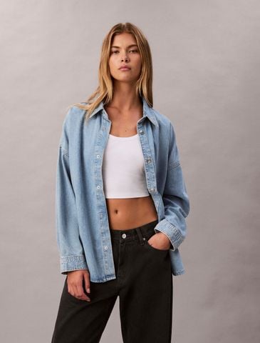 Calvin Klein - Áo sơ mi tay dài nữ Cotton Linen Denim Shirt