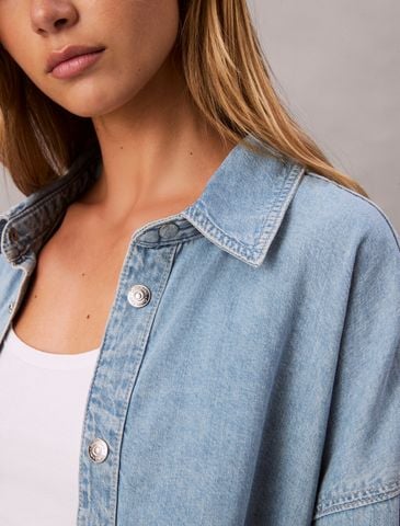 Calvin Klein - Áo sơ mi tay dài nữ Cotton Linen Denim Shirt - 3