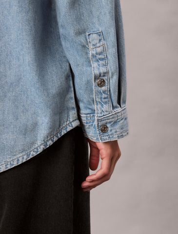Calvin Klein - Áo sơ mi tay dài nữ Cotton Linen Denim Shirt - 2