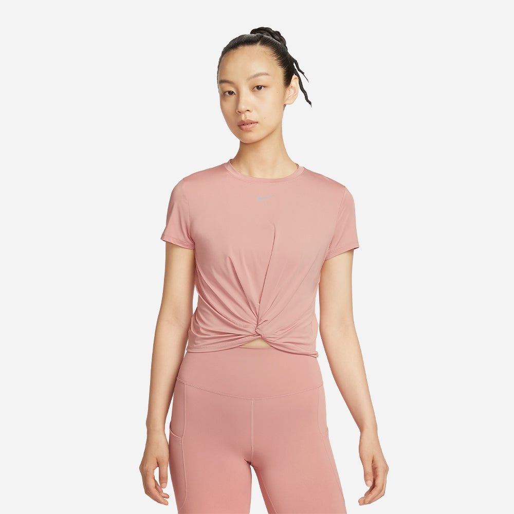 Nike - Áo thun tay ngắn tập luyện Nữ Women's One Classic Twist Short-Sleeve T-Shirt - Pink