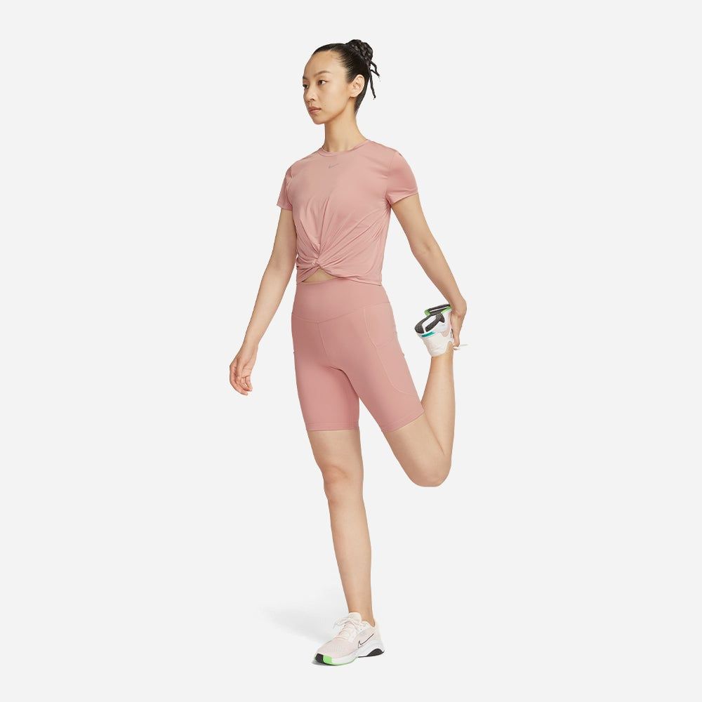 Nike - Áo thun tay ngắn tập luyện Nữ Women's One Classic Twist Short-Sleeve T-Shirt - Pink