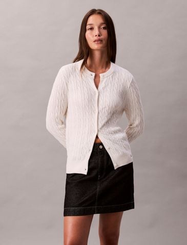Calvin Klein - Áo khoác len nữ Wool Cable Crewneck Cardigan