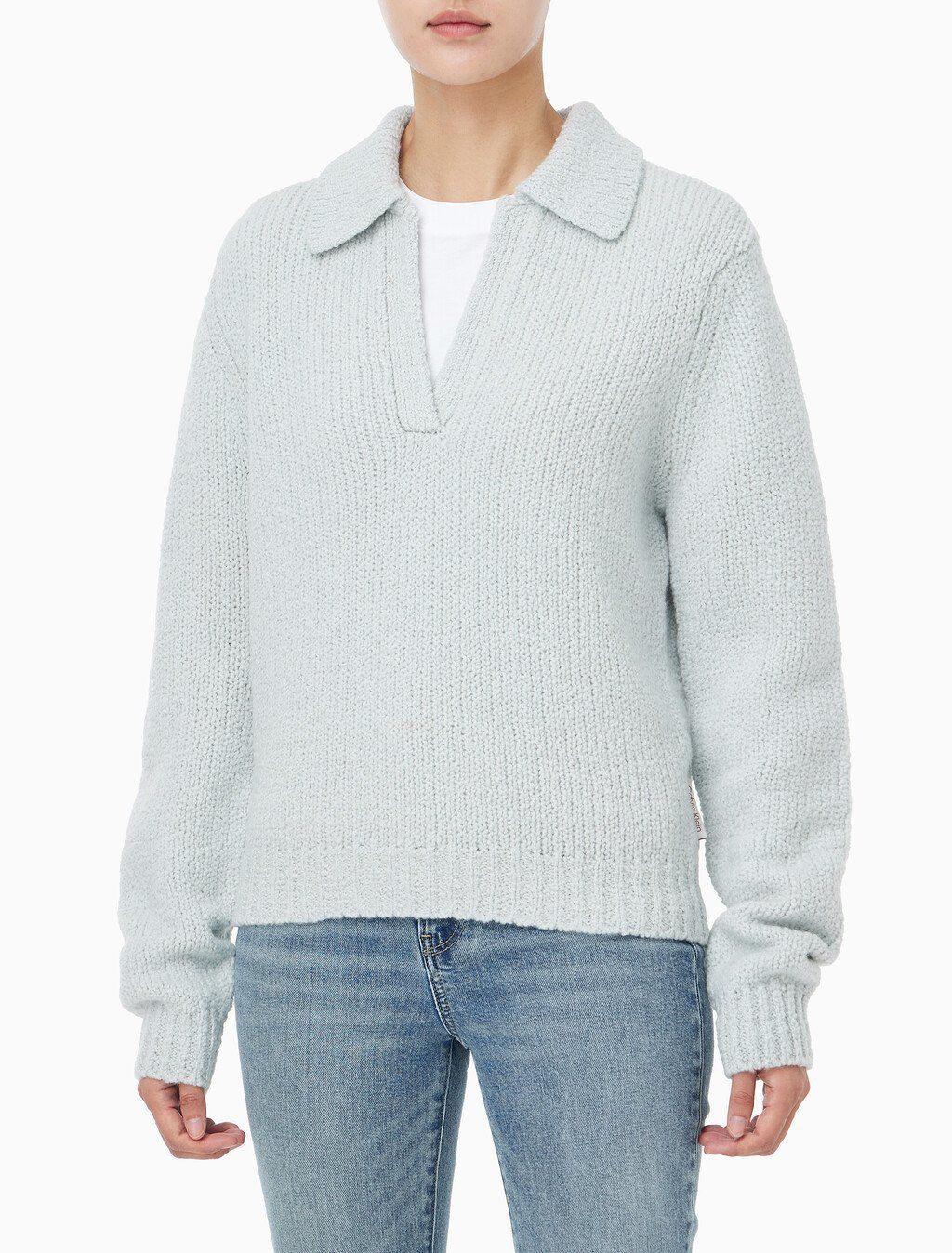 Calvin Klein - Áo len tay dài nữ Merino Wool Boucle Polo Sweater