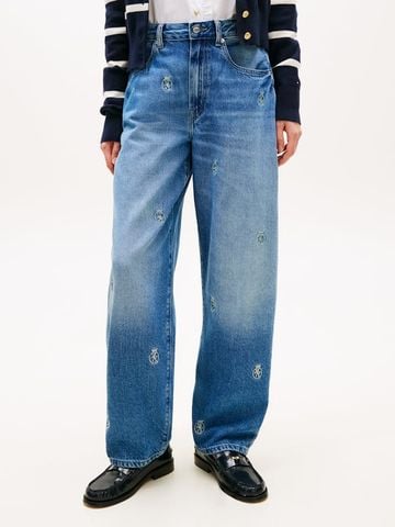Tommy Hilfiger - Quần Jean Dài Nữ Crest Embroidery Mid Rise Barrel Leg Jeans
