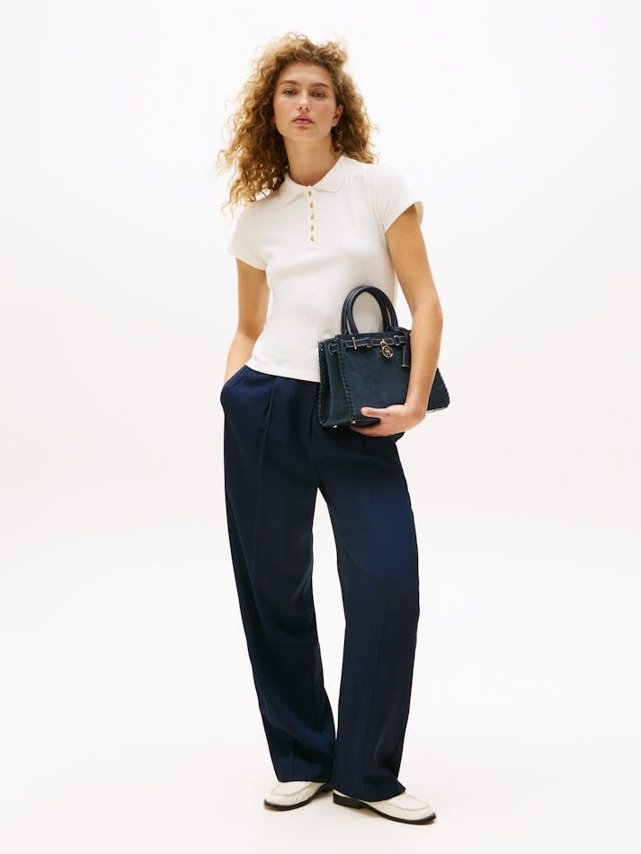 Tommy Hilfiger - Áo thun có cổ polo tay ngắn nữ Gold-Tone Button Slim Fit Polo Shirt