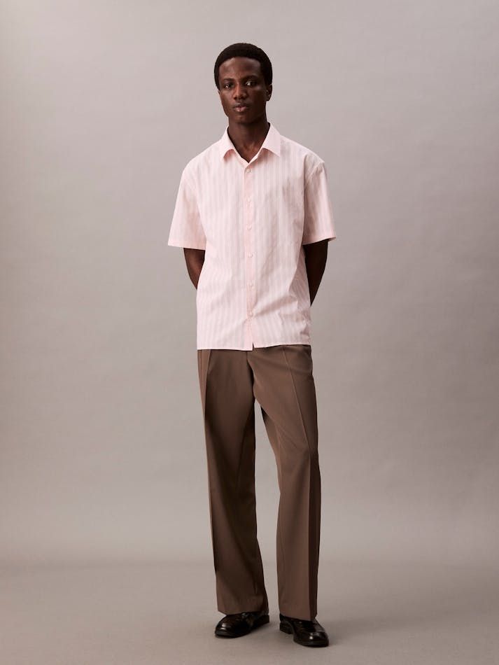 Calvin Klein - Áo sơ mi tay ngắn nam Textured Cotton Stripe Short Sleeve Shirt