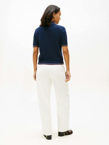 Tommy Hilfiger - Áo Thun Có Cổ Nữ TH Script Lyocell Zip Short Sleeve Polo