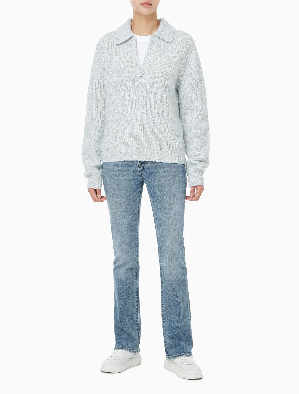 Calvin Klein - Áo len tay dài nữ Merino Wool Boucle Polo Sweater