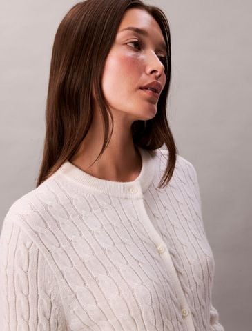 Calvin Klein - Áo khoác len nữ Wool Cable Crewneck Cardigan