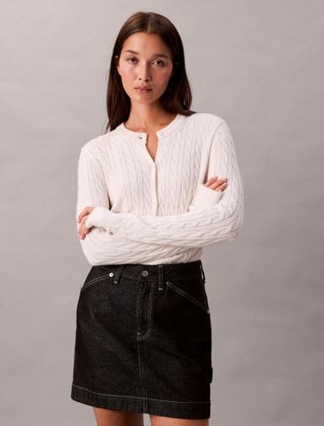 Calvin Klein - Áo khoác len nữ Wool Cable Crewneck Cardigan