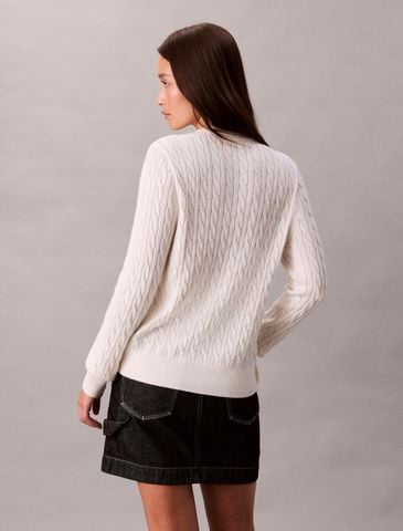 Calvin Klein - Áo khoác len nữ Wool Cable Crewneck Cardigan