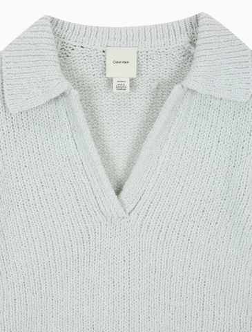 Calvin Klein - Áo len tay dài nữ Merino Wool Boucle Polo Sweater - 3