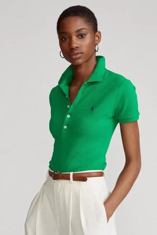 Ralph Lauren - Áo Thun Có Cổ Nữ Premium Knit-Polo Mesh