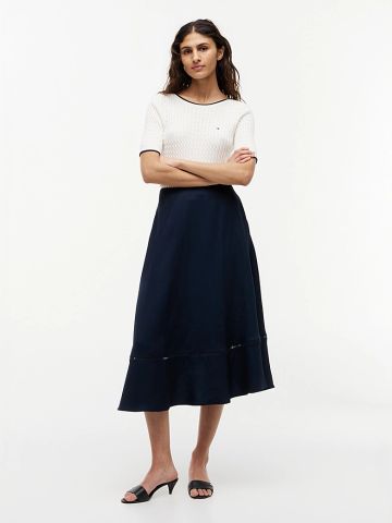 Tommy Hilfiger - Chân Váy Nữ Logo Flare Midi Skirt With Linen