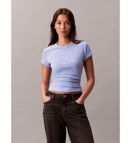 Calvin Klein - Áo Thun Tay Ngắn Nữ Velour Embossed Logo Graphic Slim T-Shirt