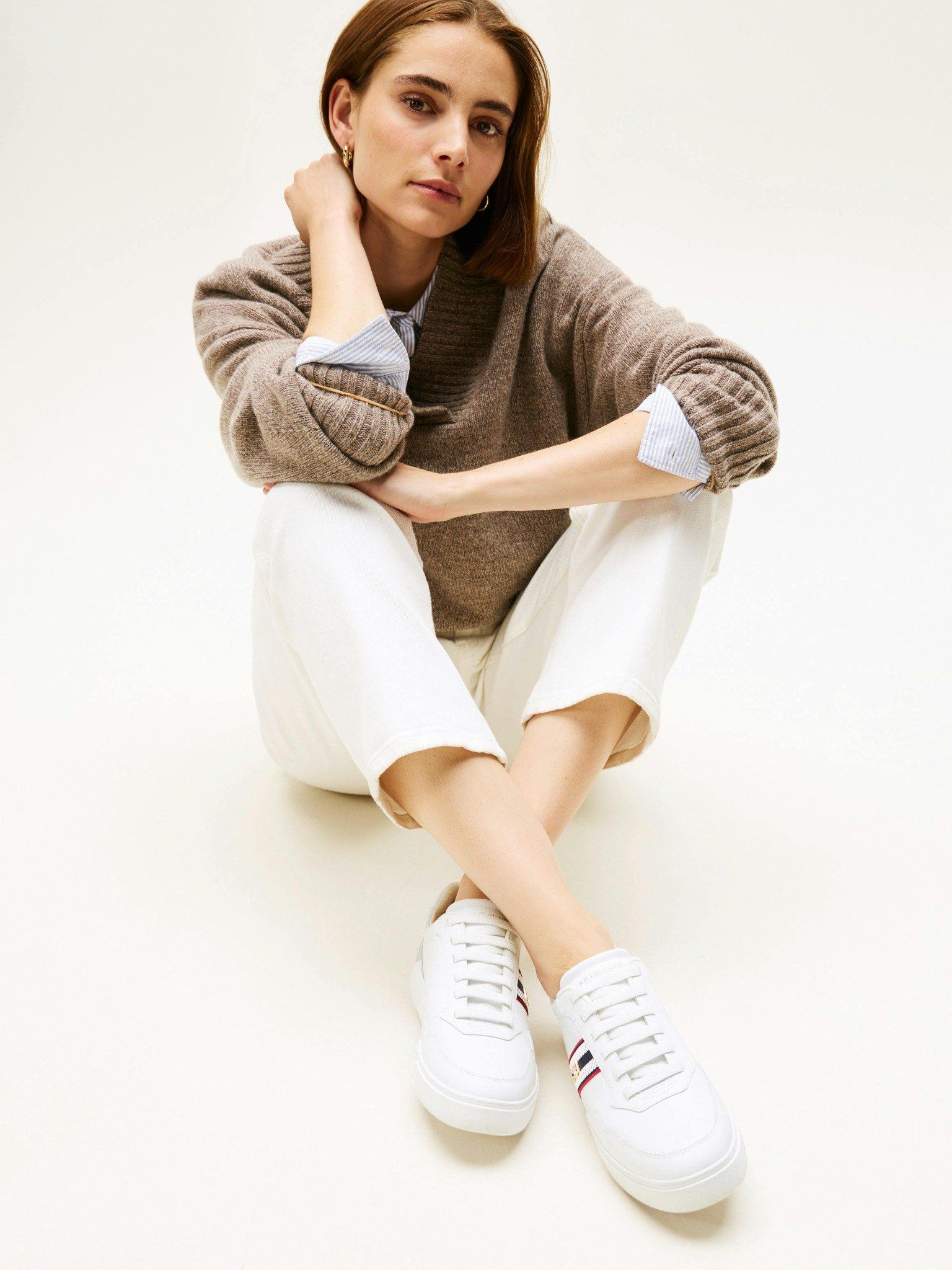 Tommy Hilfiger - Giày nữ Webbing Stripe Leather Cupsole Trainers