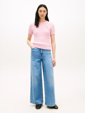 Tommy Hilfiger - Áo Sweater Nữ Cable Knit Slim Short Sleeve Jumper - 3