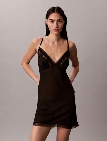 Calvin Klein - Váy Ngủ Nữ Black Floral Lace Chemise