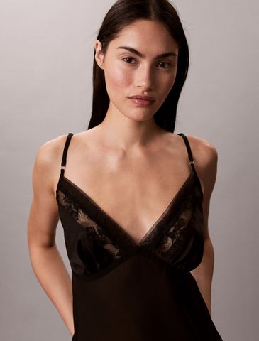 Calvin Klein - Váy Ngủ Nữ Black Floral Lace Chemise