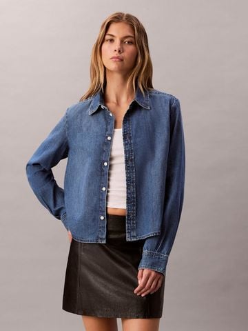 Calvin Klein - Áo sơ mi jean nữ Denim Cropped Button-Down Shirt