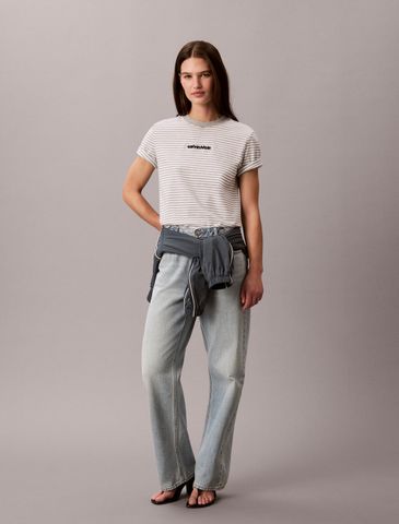 Calvin Klein - Áo Thun Tay Ngắn Nữ Classic Stripe Logo Print Tee