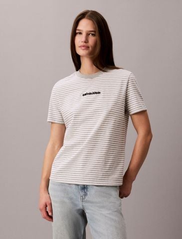 Calvin Klein - Áo Thun Tay Ngắn Nữ Classic Stripe Logo Print Tee