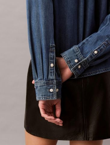 Calvin Klein - Áo sơ mi jean nữ Denim Cropped Button-Down Shirt