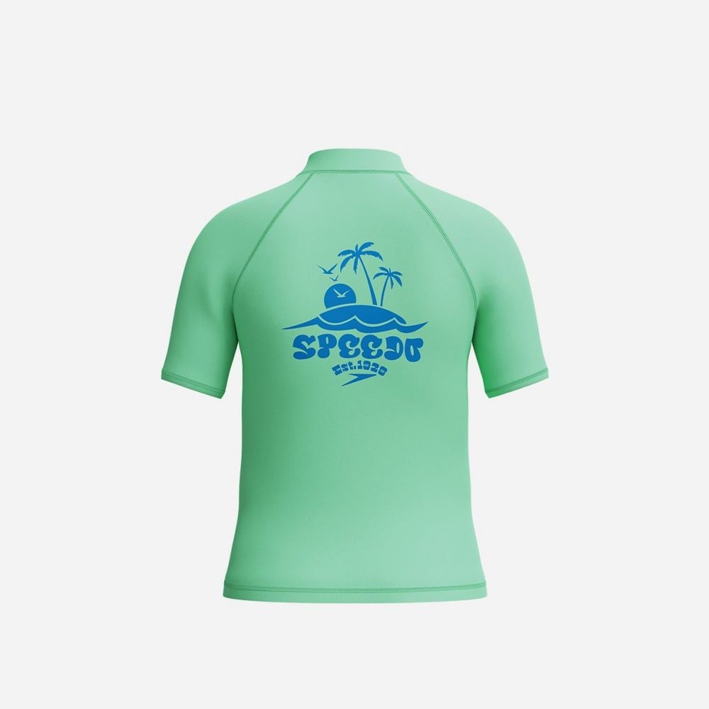 Speedo - Áo bơi tay dài chống nắng bé trai Printed Short Sleeves Top Green Uv Shirt