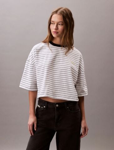 Calvin Klein - Áo phông thời trang nữ Cropped Stripe Boxy Tee