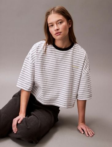 Calvin Klein - Áo phông thời trang nữ Cropped Stripe Boxy Tee - 2