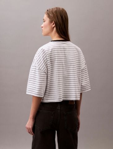 Calvin Klein - Áo phông thời trang nữ Cropped Stripe Boxy Tee - 3