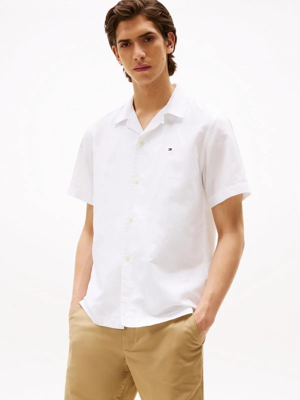 Tommy Hilfiger - Áo sơ mi tay ngắn nam TH Linen Blend Solid Shirt
