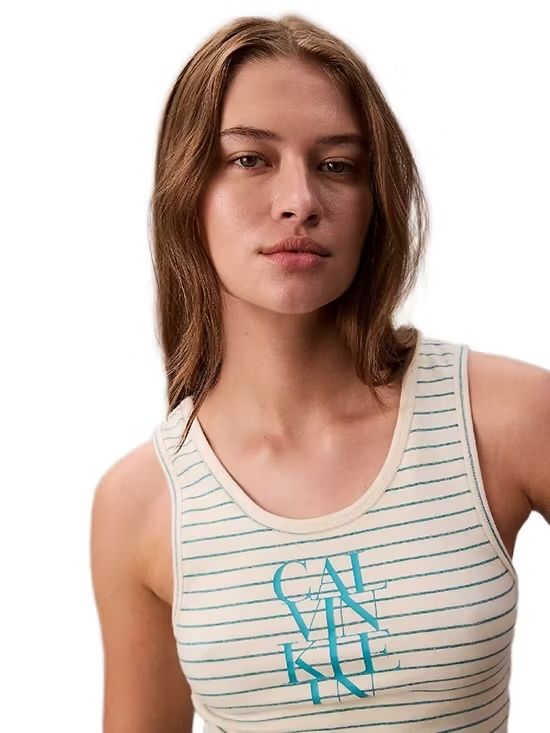 Calvin Klein - Áo ba lỗ nữ Cotton Rib Stripe Logo Graphic Tank Top