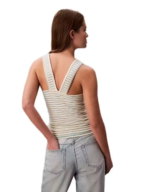 Calvin Klein - Áo ba lỗ nữ Cotton Rib Stripe Logo Graphic Tank Top