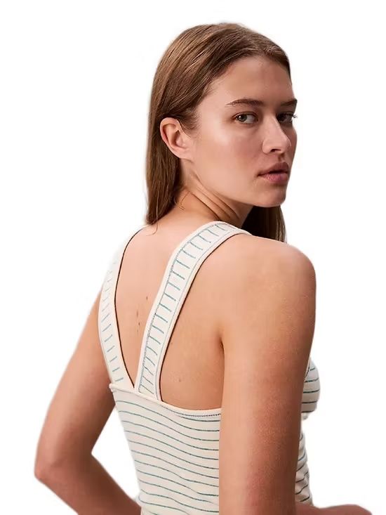 Calvin Klein - Áo ba lỗ nữ Cotton Rib Stripe Logo Graphic Tank Top